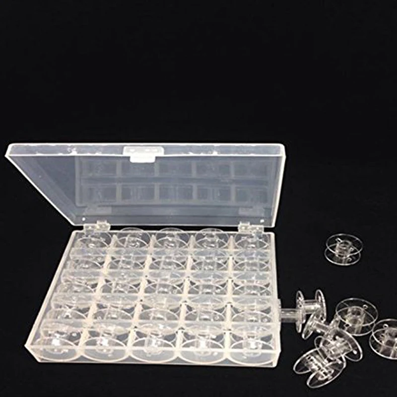 

25Pcs/Set embroidery Empty Bobbins Sewing Machine Spools White transparent Plastic Case Storage Box for storage Sewing tool