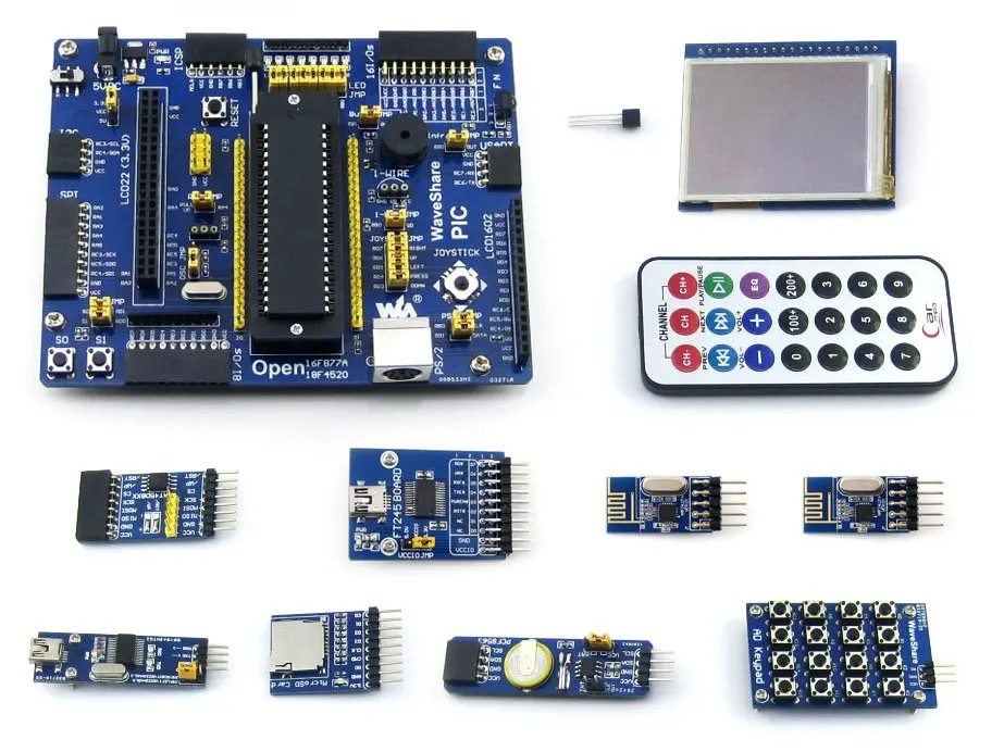

Modules PIC Board PIC18F4520-I/P PIC18F4520 8-bit RISC PIC Development Board +11 Accessory Kits =Waveshare Open18F4520 Package A