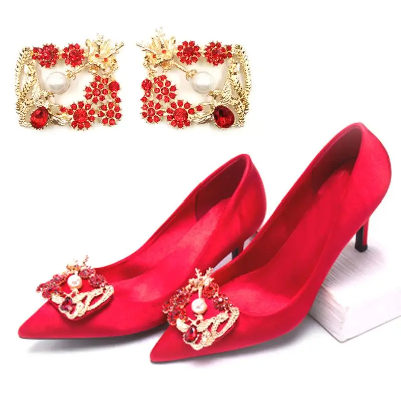 Обувь на застежке с китайским драконом и Фениксом Стразы блестками Изысканные