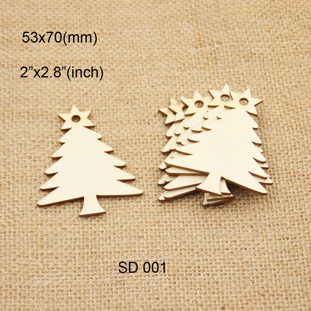 (100pcslot) 70mm Blank Unfinished Wooden Christmas Tree Tags With Strings Party Decoration  2