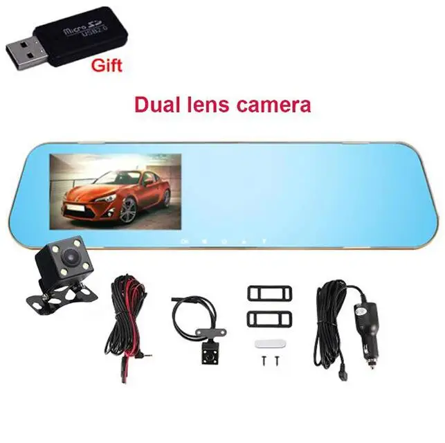 Автомобильная Dvr камера 4,3 дюймов Full HD 1080P Dash Cam Авто регистратор двойной объектив ночного видения с камерой заднего вида видео рекордер - Название цвета: dual lens camera