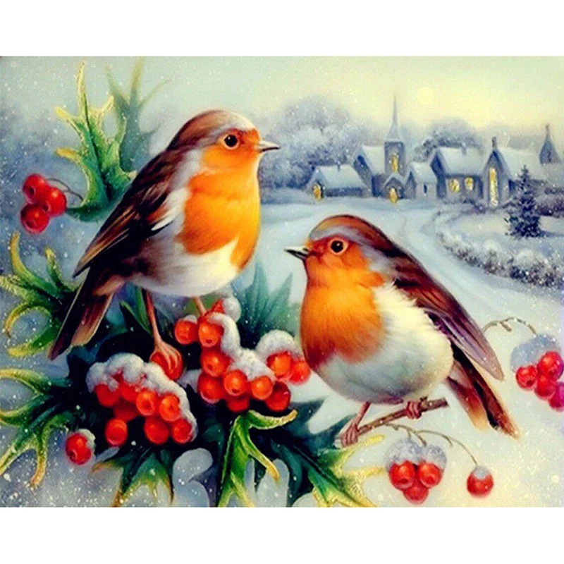 

LZAIQIZG Diamond Embroidery 2 Winter Birds 5D DIY Diamond Painting Full Square Diamond Mosaic Pictures Of Rhinestones Home Decor