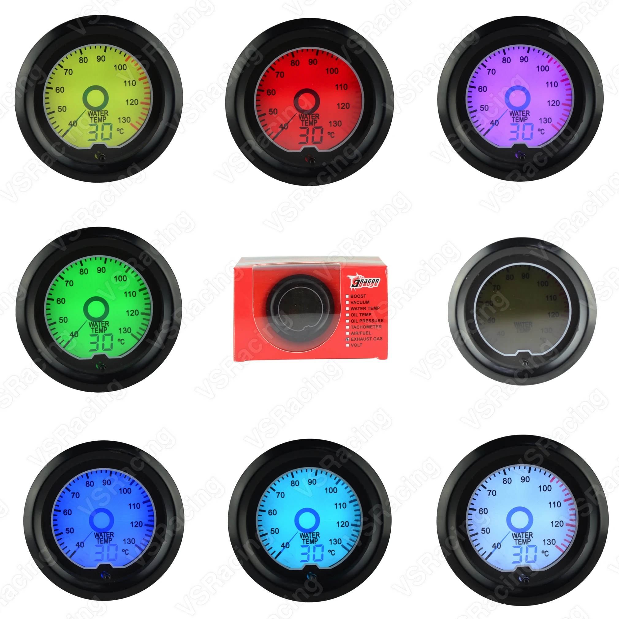 VSRacing Water Temp Gauge 52mm 7 Color Racing Gauge LCD Digital Display