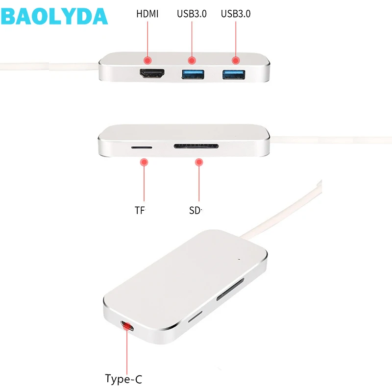 

Baolyda USB C Hub Type-C HDMI Adapter USB C Converters USB 3.0 SD/TF Card Reader PD Charge for PC Notebook New Macbook Air Pro