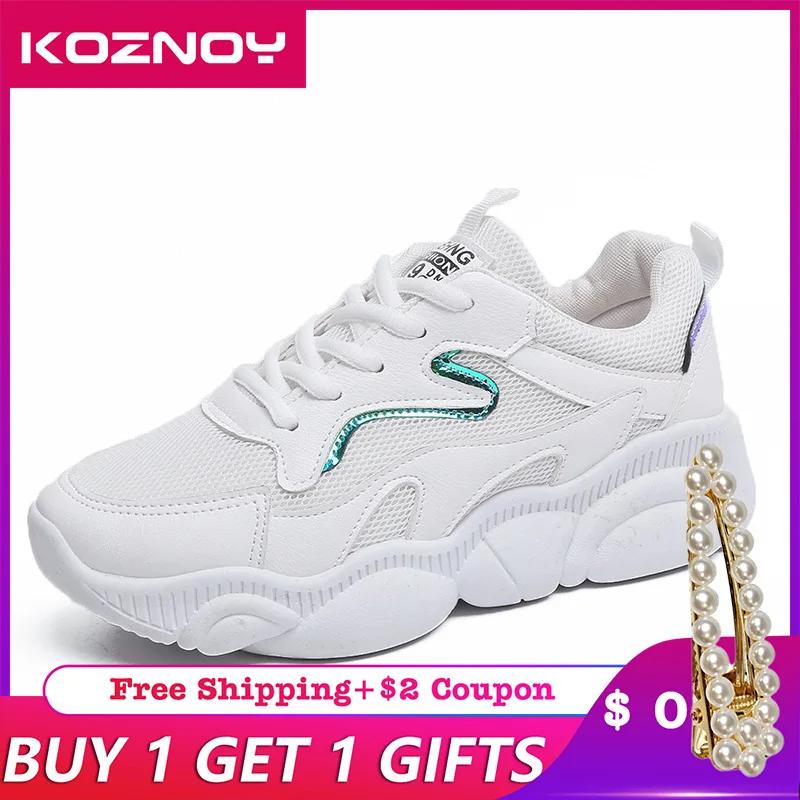 

Koznoy Sneakers Women Spring Student Air Permeable Mesh Dropshipping Korean Version Fashion Breathable Flat Bottom Women Shoes
