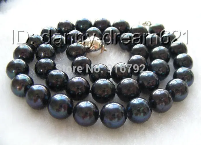 

(B0324) Wonderful 11mm round black nautral pearls necklace 925s