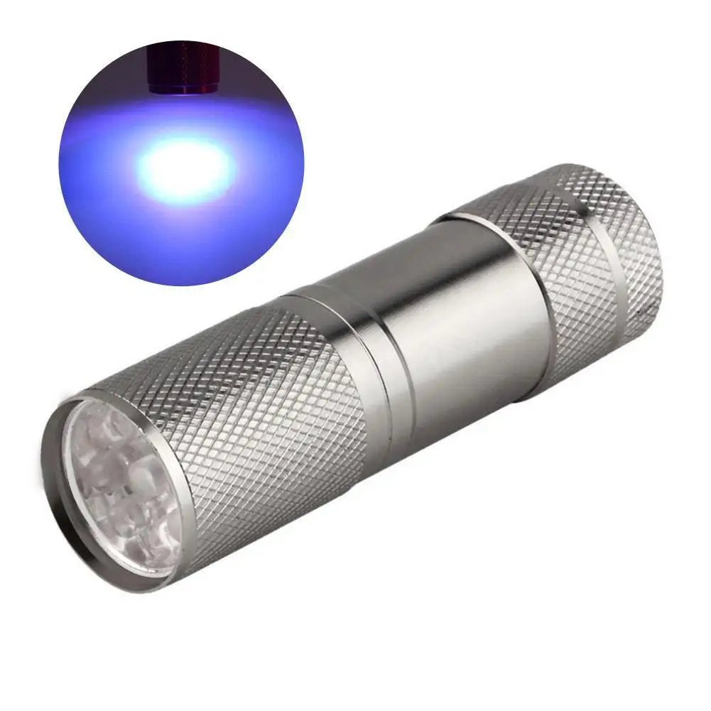 9LED алюминиевый УФ ультрафиолетовый фонарик фиолетовый свет лампа AAA
