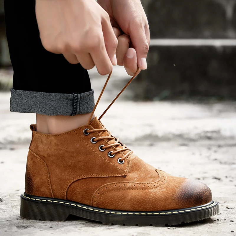 

Genuine Leather Men Boots Winter Warm Ankle Snow Boots Fashion Footwear Lace Up Boots Shoes Men High Quality Vintage Men Shoes