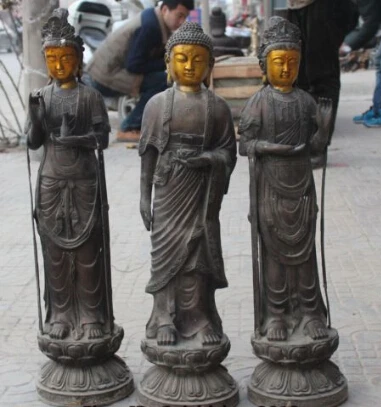 

RHS0205 29" Tibet Buddhism Bronze Gilt Western Shakyamuni Kwan-yin God Set Statue