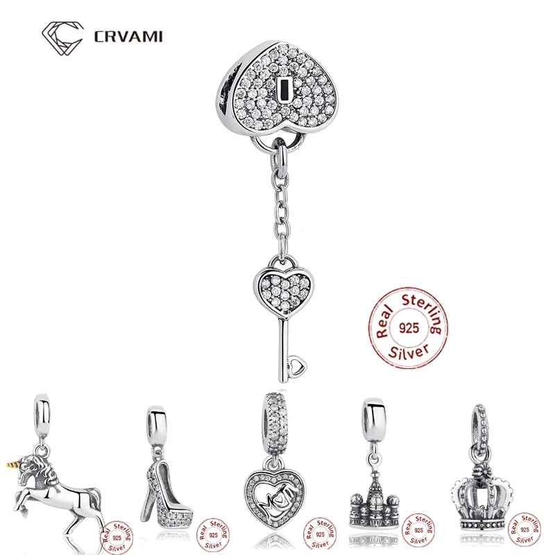 CRVAMI Charm, Romantic 925 Sterling Silver Charms Pendants With Clear CZ Fit Pan Bracelets Necklaces Jewelry Making Supplies