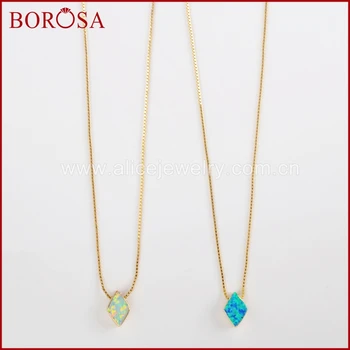 

BOROSA 5/10PCS 7x10mm Gold Color Rhombic White/Blue Japanese Opal Beads Necklace Man-made Opal Druzy Necklaces Jewelry G1569