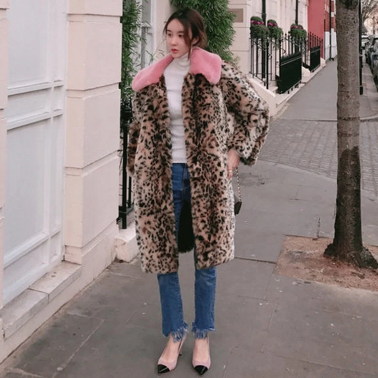 

Fashion Leopard Print Faux Fur Coat Women Winter Warm Soft Parka Overcoat Female Plush Casual Outwear Coat Top XHSD-378