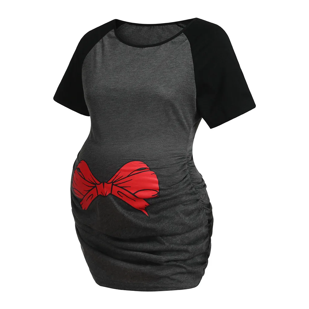 Беременности футболка Для женщин для беременных печати лук Рубашка с короткими рукавами с круглым вырезом Повседневное Топы ropa de maternidad embarazo6.446gg