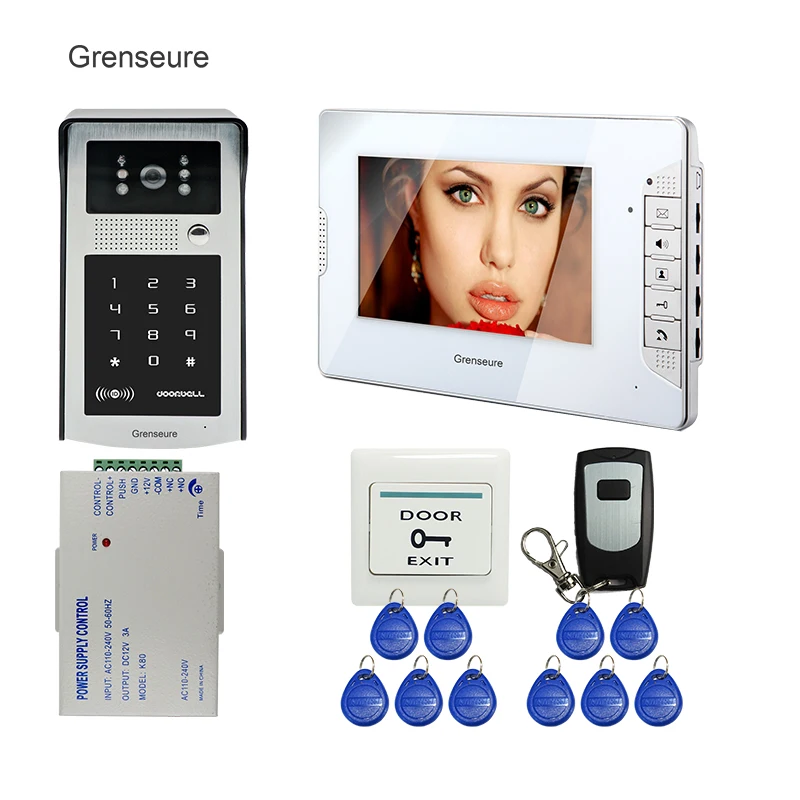 

FREE SHIPPING New 7" Color LCD Screen Video Door Phone Intercom System + Waterproof RFID Code Keypad Doorbell Camera + Remote