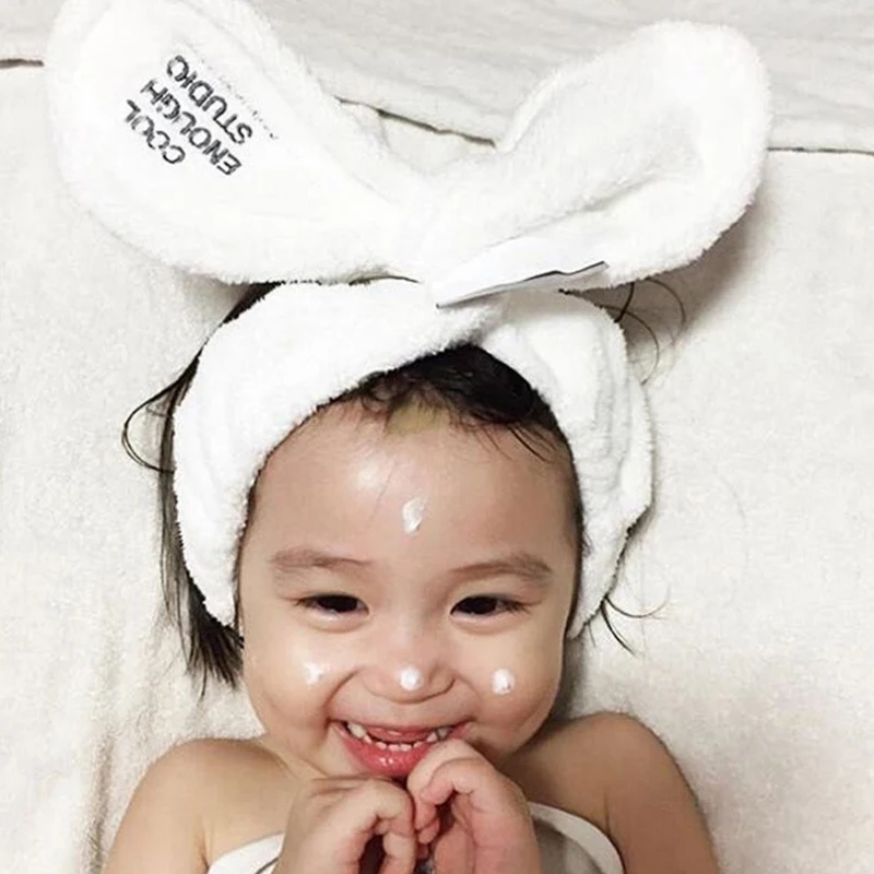 

Hot Sale Bath Headbands High Quality 2 Styles Cute Soft Plush Women Girls Rabbit Ear Letter Wide Hairbands Hair Accessories