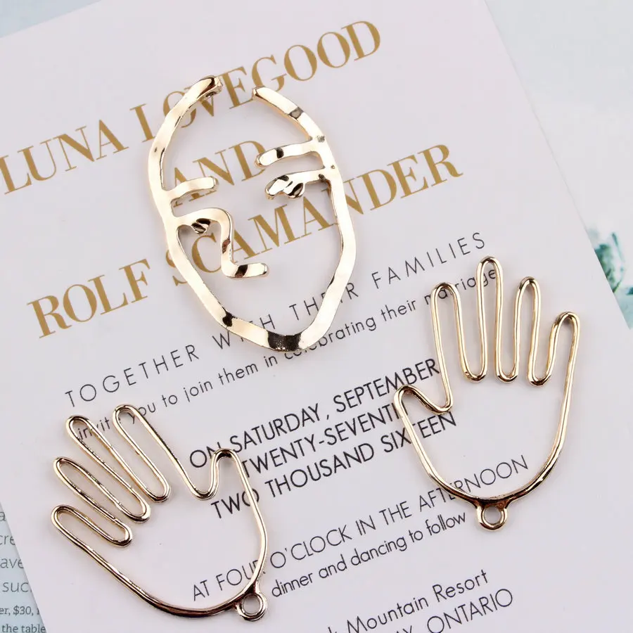 

New style 50pcs/lot alloy Hollow Hand gold color Sexy Women Face shape floating locket charms diy jewelry finding