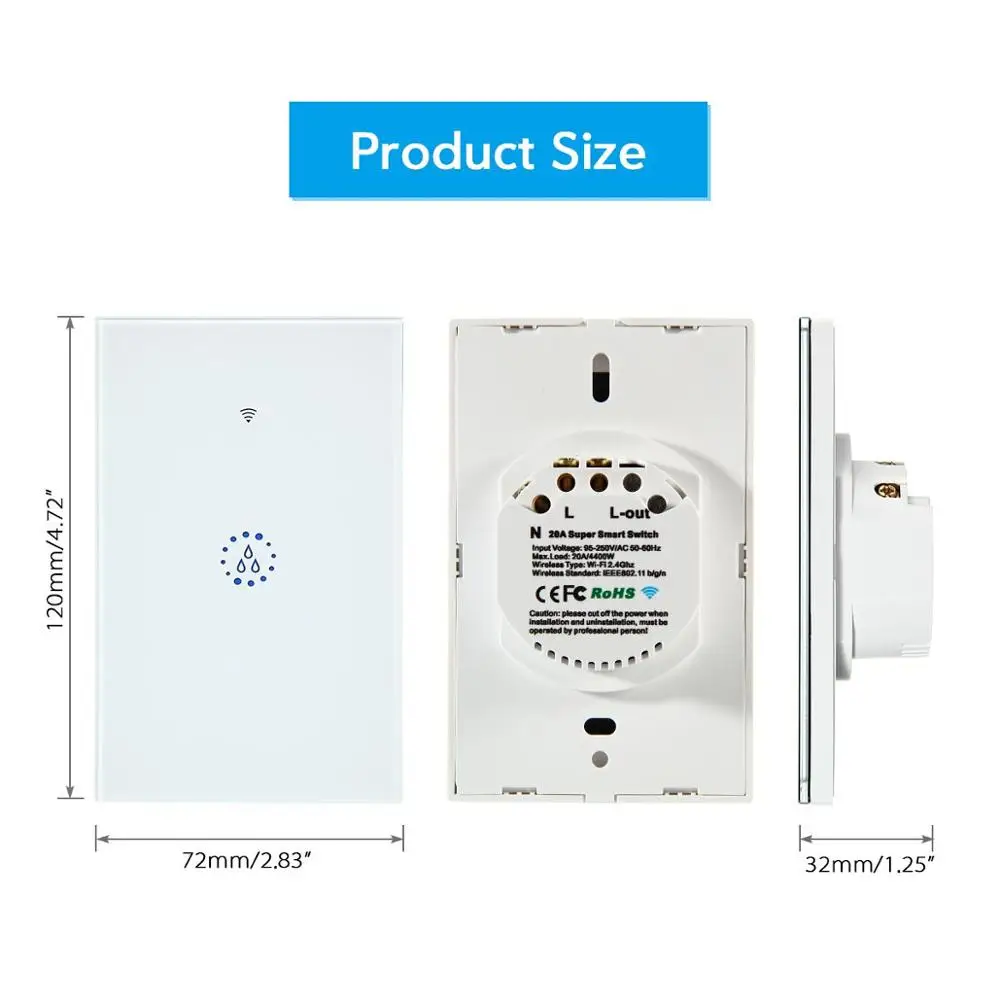 Teekar US Standard WiFi Boiler Water Heater Switch 4400W Ewelink App Remote Control Timer Voice Control Google Home Alexa White