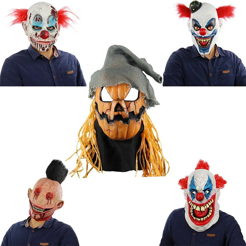 Латексная маска на Хеллоуин, для взрослых, для всего лица, страшные Вечерние Маски, Хэллоуин пугающая Маска Клоун для косплея Вечерние Маски, реквизит