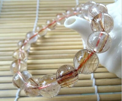 

001923 genuine rutilated quartz rock round beads stretch bracelet