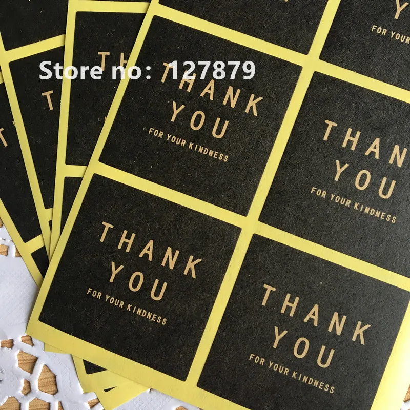 420Pcs/Lot 40*40mm Black square Thank you Stickers Kraft Label Sticker DIY Handmade Gift Cake Baking Sealing Sticker