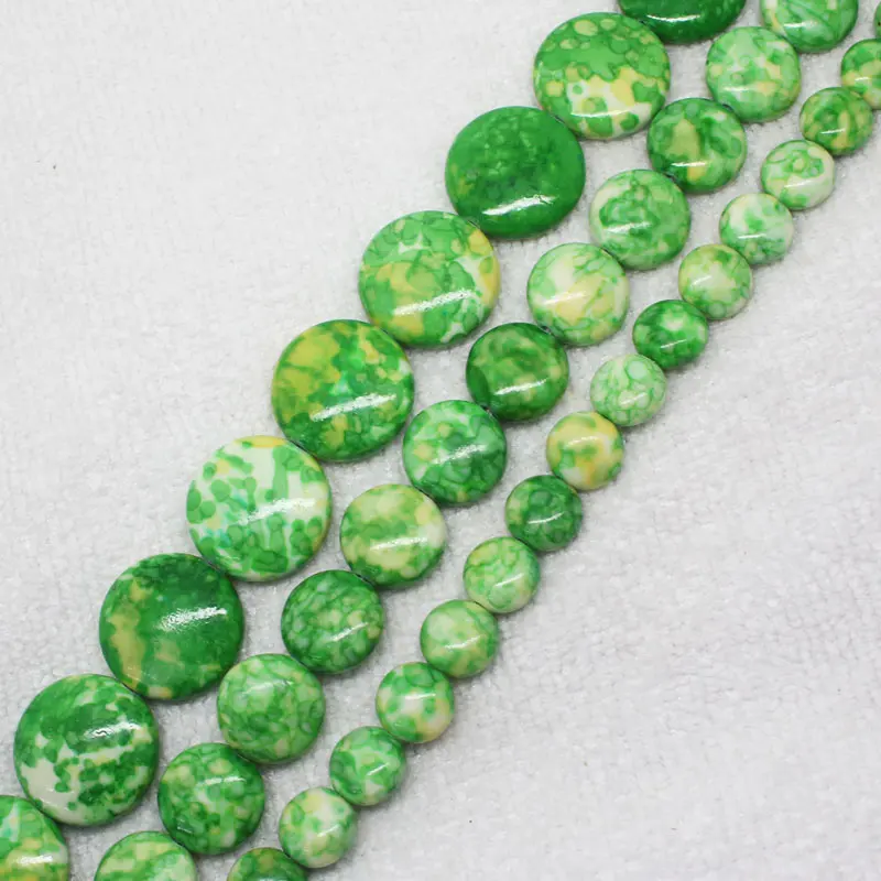 

Mini. Order is $7! 10,14,20mm Green Snow jades stones Flat Round Wafer DIY Jewelry Making Loose Beads 15"