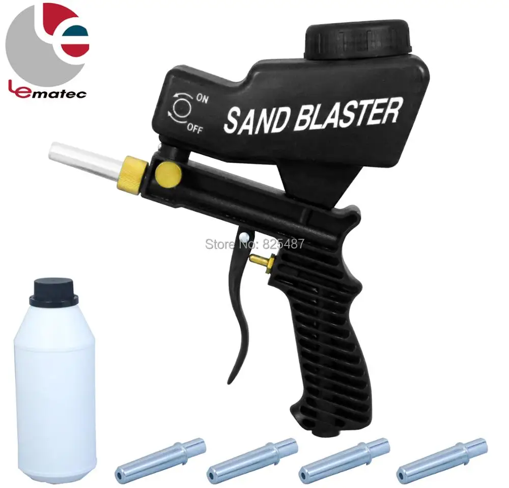 

LEMATEC Gravity Feed Sand Blaster Gun With Sand Canned Nozzle Tips Air Blast Tools Kits For Remove Paint Rust Sandblasting Gun
