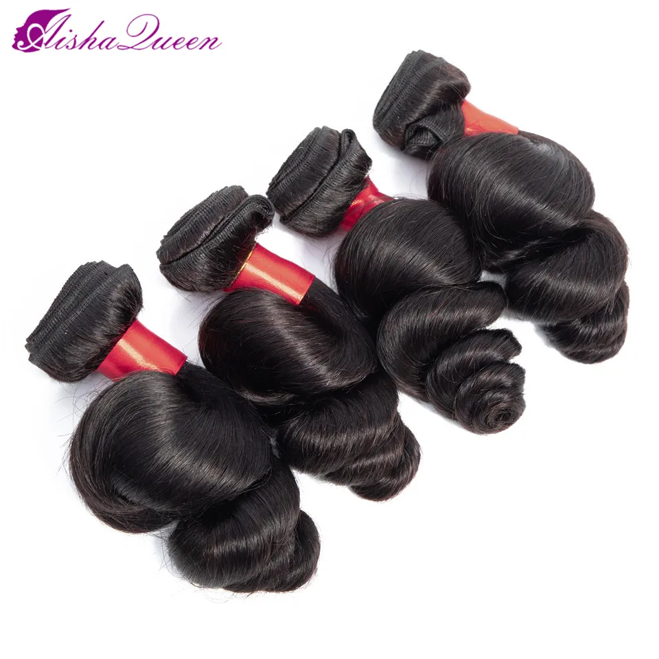 Aisha Queen Human Hair Bundles Loose Wave Peruvian Non Remy Hair 4 Bundles Natural Color Hair Extensions Free Shipping