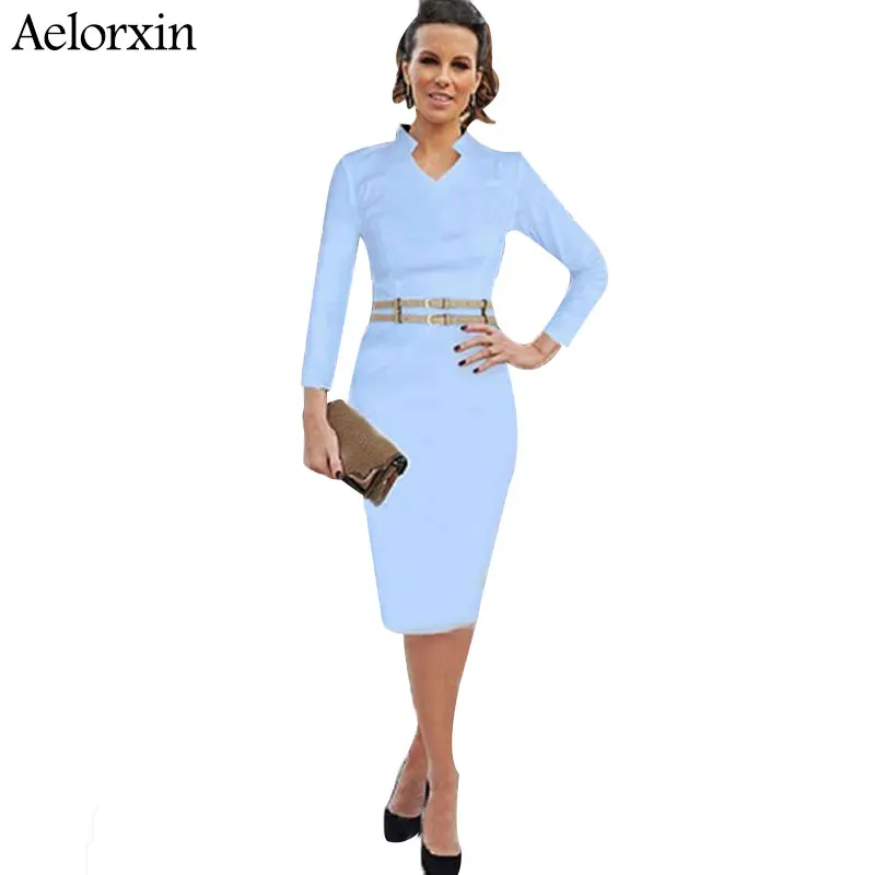 2016 Aelorxin Elegant Women Casual Long Sleeve Dress Solid Dresses
