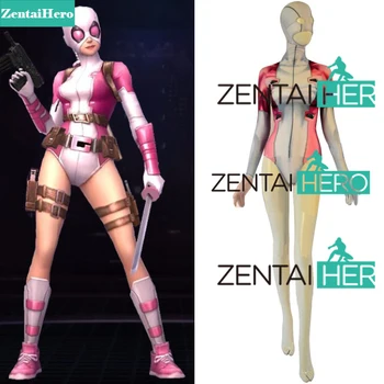 

Free Shipping Gwenpool Costume Spider Gwen And Deadpool Amalgam Costume Lady Superhero Cosplay Costume Tight Spandex Catsuit