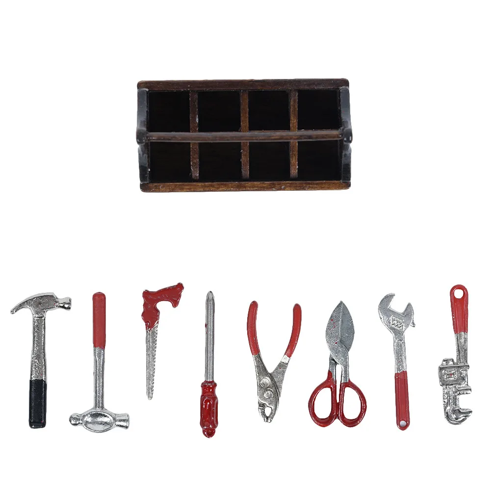 Dongzhur 1:12 Dollhouse Accessories Mini Toolbox Handmade DIY Doll House Mini Furniture Model 8 Pcs Tools Sets