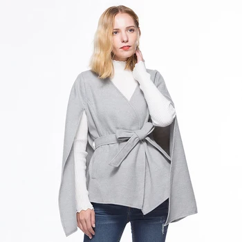 

ZADORIN Spring Autumn Women Woolen Coats Invierno Mujer 2019 Solid Sleeveless V Neck Cape Coat With Belt Korean Elegant Overcoat