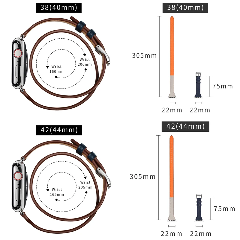 38 мм 40 42 44 ремешок из натуральной кожи для Apple Watch серии 4 3 2 1 двойной браслет