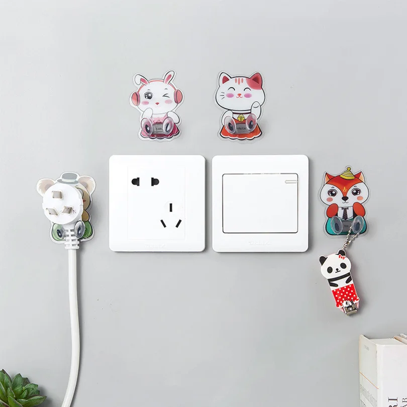 

4pcs Power Plug Hook Cartoon Animal Decorative Hooks Wall Powerful Glued Nail-Free Door Hook Hanger For Keys EGP122