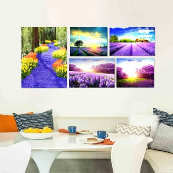 

Flower art deco canvas painting Modern Lavender art prints combined pastoral wall pictures for parlor lobby bedroom office cafe