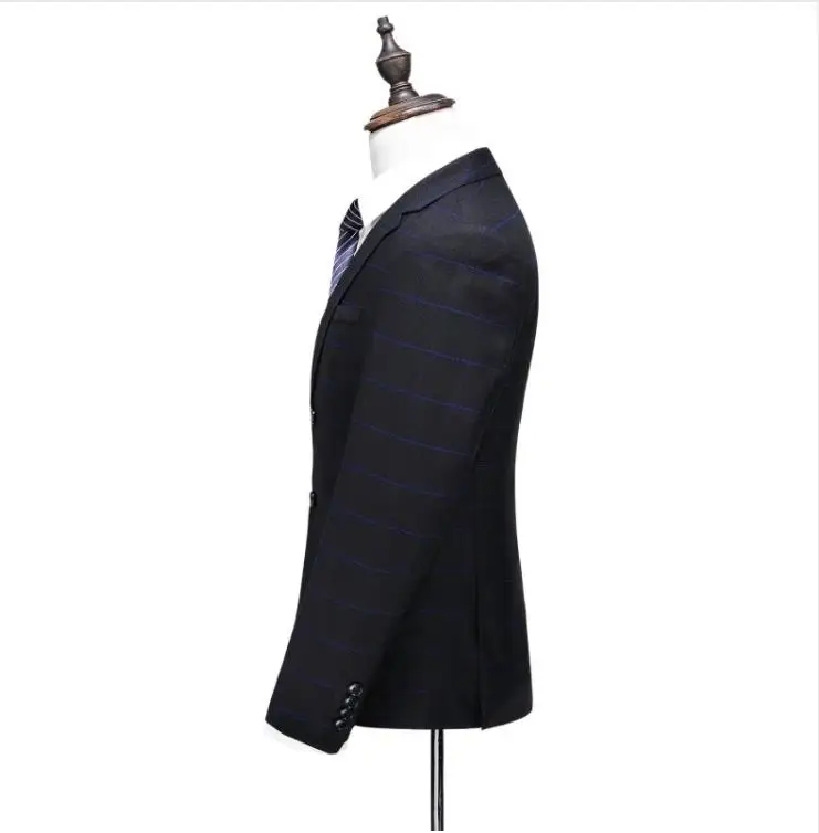 (Jacket+Vest+Pants) 2018 Mens fashion wedding Suits Slim Fit Coat Stripe Tuxedo Prom Suits men 3 pieces suit 2018