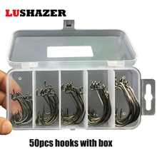 50pcs/lot sea Fishing box mustad offset hook 2#1#1/0#2/0#3/0# carp snap fishing big hooks tackles accessories free shipping