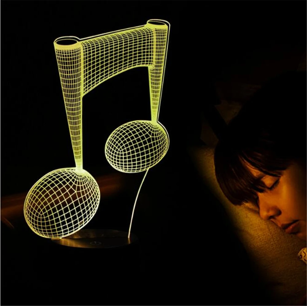 

LED Modern Musical Note Night Light 3D Lamp musical Illusion Luminaria Bedside Lamp 7colors changing Music Mood Lamp Lighting