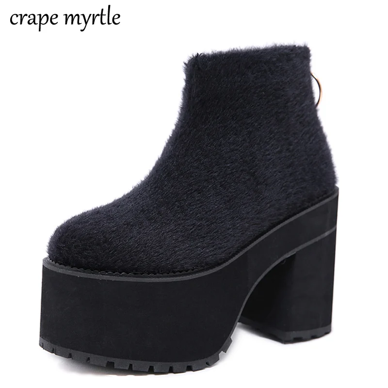 

punk boots bottes femmes platform boot with fur women ankle boots winter high heel shoes motorcycle boots women fashion YMA581