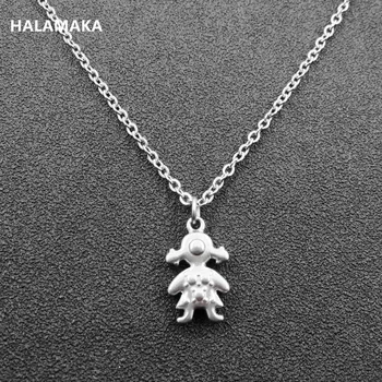 

Stainless Steel Jewelry Happy Girl Pendant With Rolo Chain Necklace, Gift For Kids And Girl