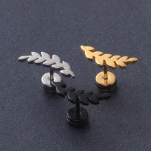 Популярные Уникальные титановые стальные изогнутые серьги с листьями, мужские и женские серьги-гвоздики в стиле хип-хоп, модные мужские серьги