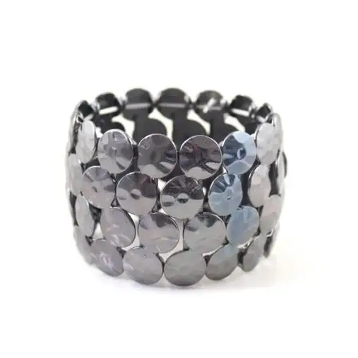 European Style Exaggeration Statement Fashion Round Black Wafer Elastic Wide Bangles Factory