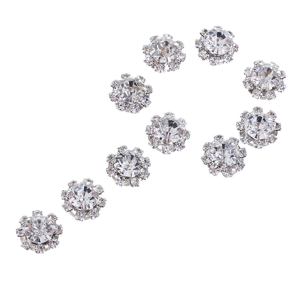Phenovo 10pcs Flower Shape Acrylic Rhinestone Buttons Jewerly Making Findings 12mm