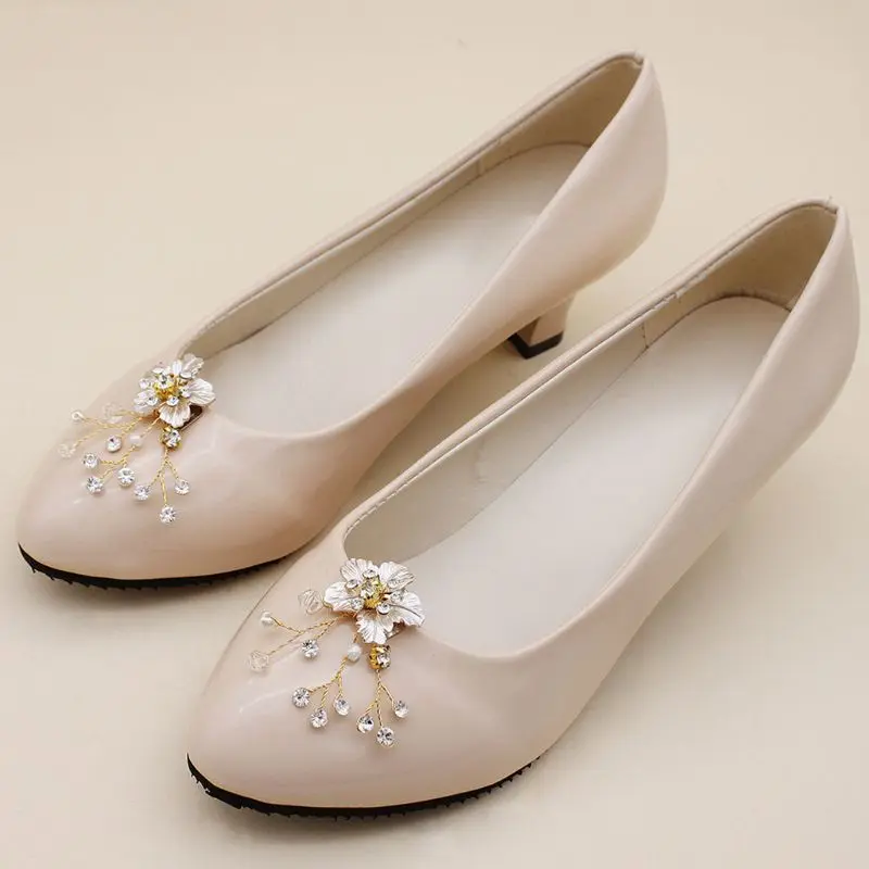 Flower Gold Luxury Elegant DIY Shoe Clip Women Lady Shoes Handmade Crystal Pearl Decoration High Heel Sandals Charms Accessories