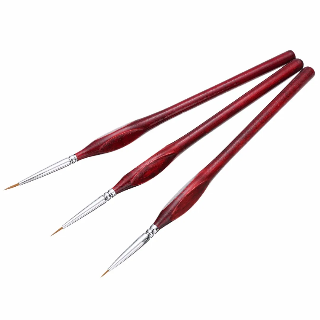 3pcs 0/00/000 Sable Hair Paint Brush 7.3 inches Miniature Detail Fine liner Nail Art Drawing Brushes Painting Supplies