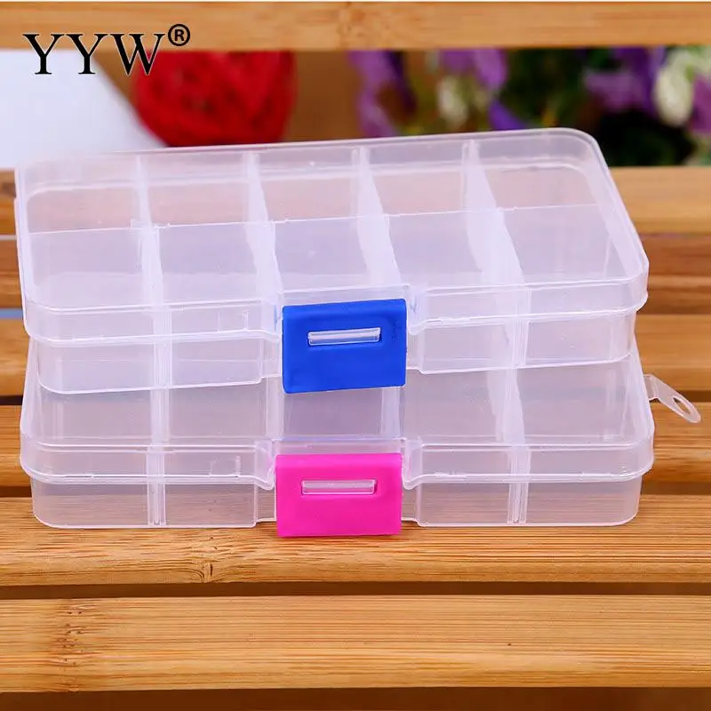 1pcs Transparent Plastic Rectangle 10 lattice Storage Box Jewelry