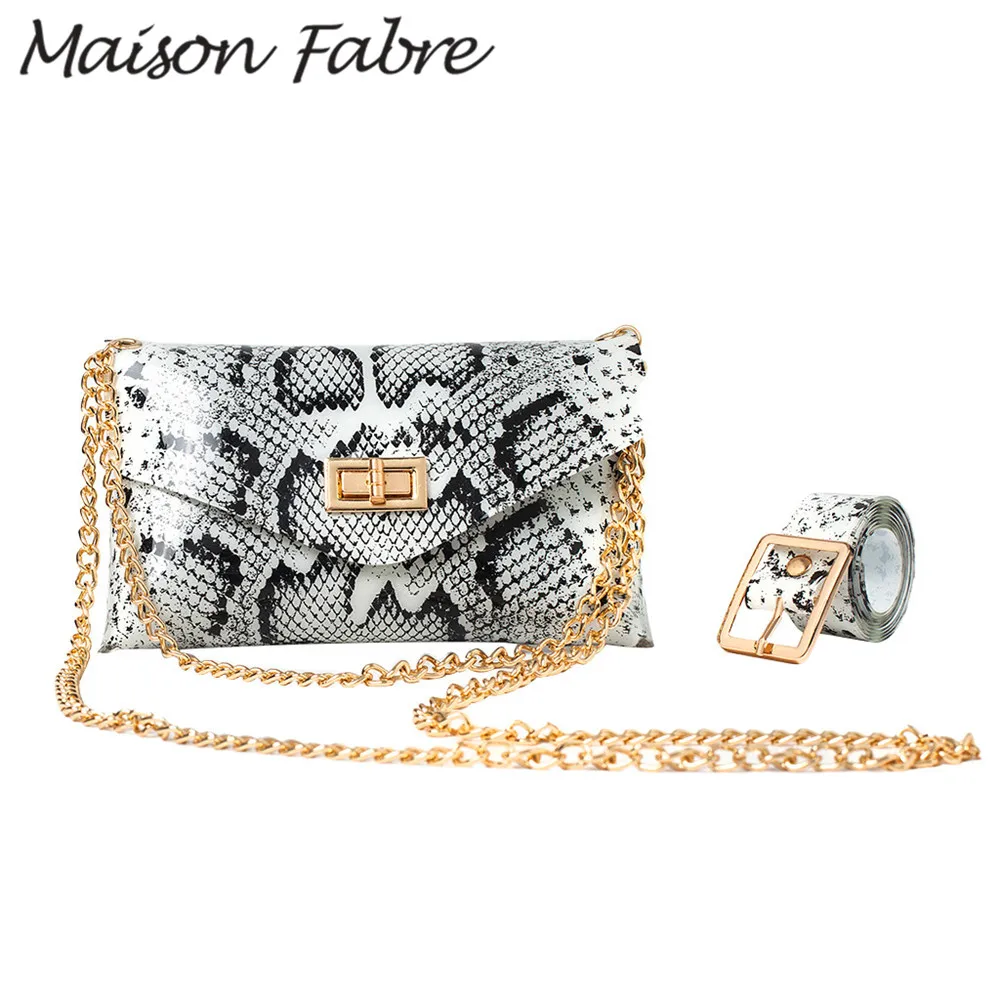 

Maison Fabre Bag women Leather crossbody bag chain Snake print shoulder bag strap handles Waist Belt 2019 Ladies Small handbags