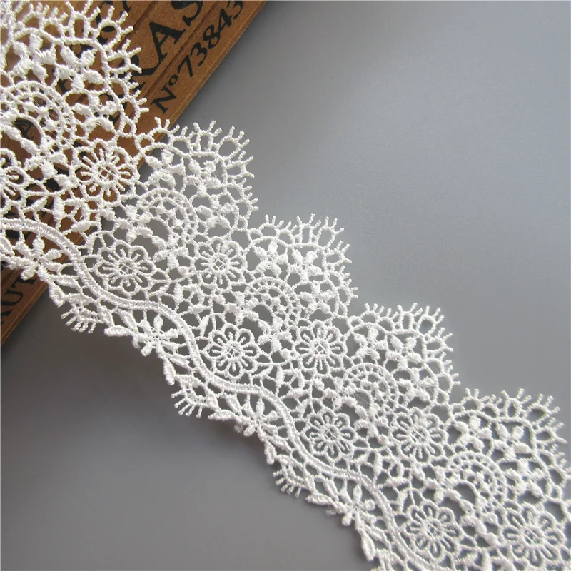 1 Yard White Embroidered Lace Edge Trim Ribbon Applique DIY Sewing Craft Crochet Fabric Edging Trimmings Vintage Wedding Dress lace ribbon tassel trim lace