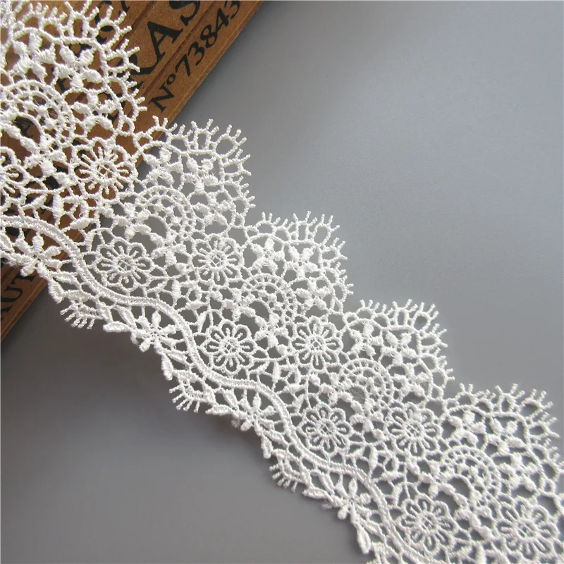 TOSSPER 1m Vintage White Lace Ribbon Wedding Trim Embroidery Applique Clothes Sewing Craft Accessories 