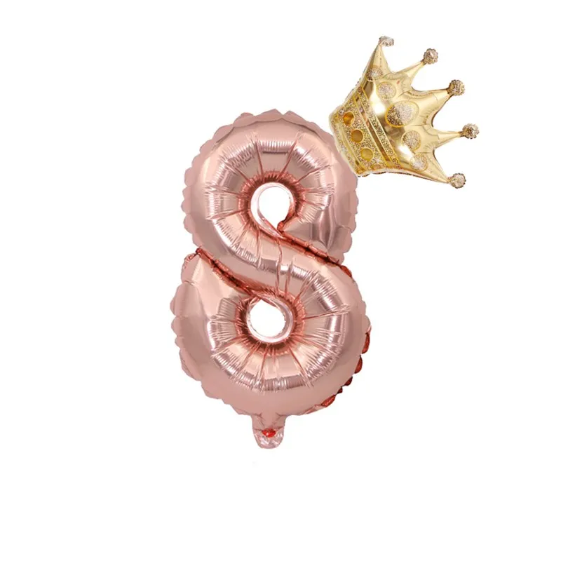 Rose Gold Foil Balloons Air Wedding Ballon Helium Balloon Happy Birthday Party Decoration Kids Crown Balls Number Baby Shower - Цвет: number 8