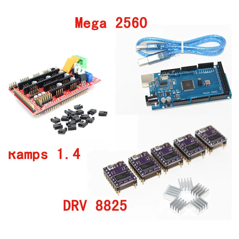  3D Printer 1pc Mega 2560 R3 + 1pc RAMPS 1.4 control panel+ 5pcs DRV8825 Stepper Motor Drive Carrier for 3D printer kit 